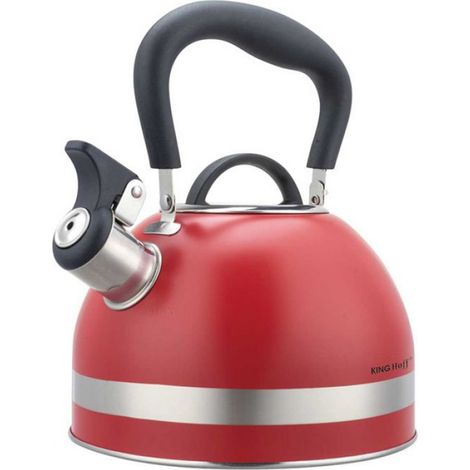 Bouilloire - Acier Inoxydable - 1 8 L - Sifflet Automatique - Compatible Gaz Électrique Induction - Rouge Argent - 1 Pièce (1/5)