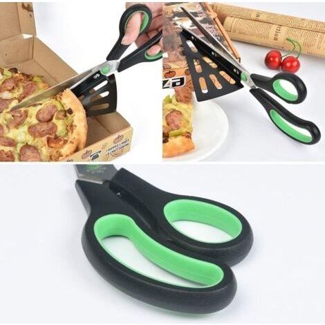 28 cm lange Pizzaschere aus Edelstahl, Küchenschere mit abnehmbarem Pizzaschieber (Multifunktional, nicht nur für Pizza), Küchenhelfer (Grün) (1/4)