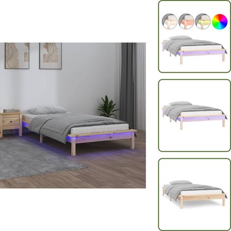 Massivholzbett mit LEDs 100x200 cm - Holzbett - Kiefernholzbett - Doppelbett - Bettrahmen - Schlafzimmereinrichtung (1/5)