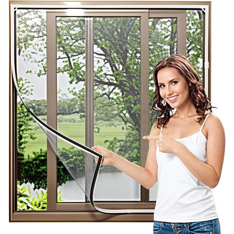 Moustiquaire magnétique réglable à monter soi-même pour fenêtres, installation facile, dimensions maximales 110 x 120 cm (cadre blanc, toile grise). (1/5)