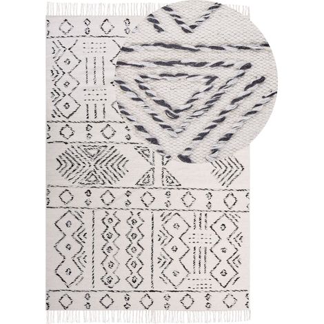 Tapis Blanc et Noir en Laine et Coton 160 x 230 cm Fait Main Motif Géométrique Alkent (1/5)