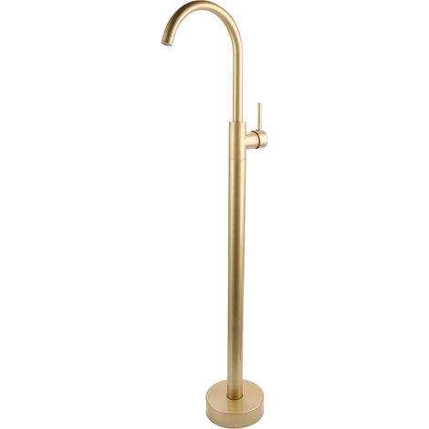 Robinet de baignoire sur pied, style européen, laiton et acier inoxydable, sans trou, robinet au sol pour lavabo colonne, doré brossé (1/5)