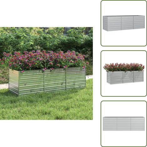 Garten-Hochbeet 240x80x77 cm Verzinkter Stahl Silbern - Gartenhochbeet - Metallhochbeet - Stahlteich - Blumengarten - Gemüsegarten (1/5)