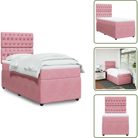 vidaXL Sommier à lattes de lit avec matelas Rose 90x190 cm Velours (1/5)