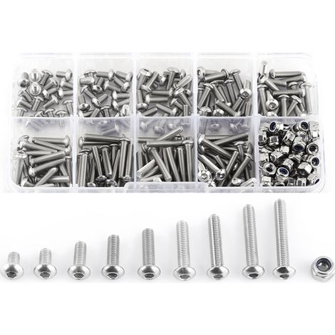 Assortiment de 280 vis et écrous de blocage à six pans creux en acier inoxydable SS304 M3
