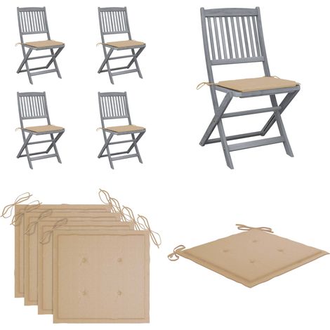 Chaises pliables d'extérieur lot de 4 et coussins Bois d'acacia - Chaise De Jardin - Mobilier De Jardin - Chaise Pliante - Acacia - Meubles De Jardin - Home & Living (1/5)