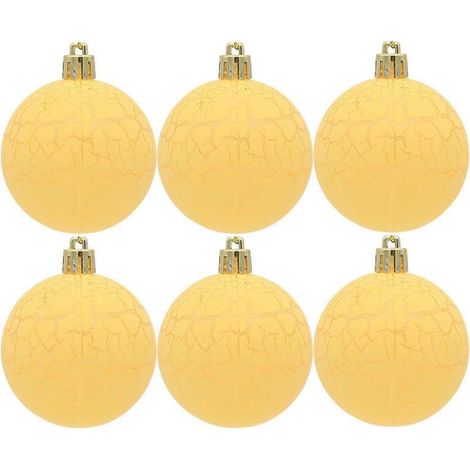 Lot de 6 boules de Noël de 6 cm, texture craquelée, faciles à suspendre, couleurs vives et festives, jaune. (1/5)
