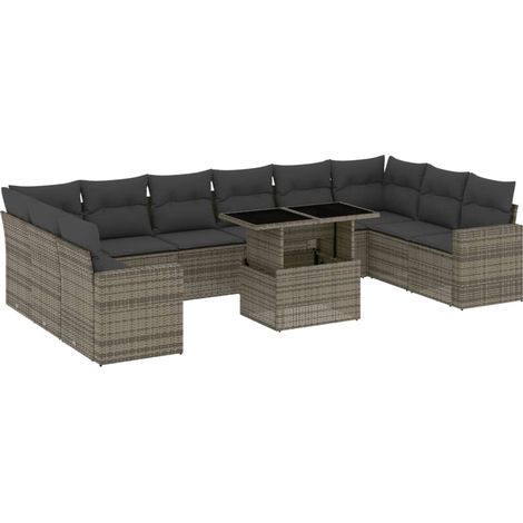 vidaXL Set Divani da Giardino 11 pz con Cuscini in Polyrattan Grigio (1/5)