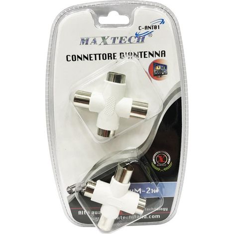 TRADE SHOP - Connettore D'antenna Tv 2 Maschio A 2 Femmina Adattatore Connettore Maxtech C-ant01 -