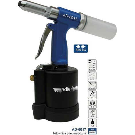 Adler Outil pneumatique de rivetage AD-6017, Outil performant pour la pose de rivets, conception compacte et ergonomique, résistance maximale, compatibilité pneumatique, couleur métallique. (1/3)