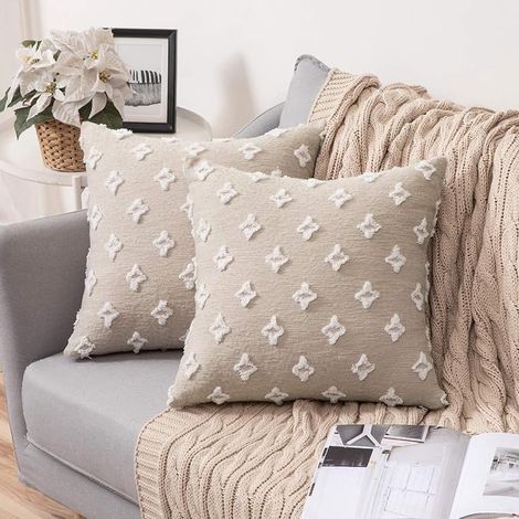 Lot de 2 Housses de Coussin en Jacquard Rhombique Beige 45x45cm, Douces et Élégantes pour Canapé, Lit et Salon (1/3)
