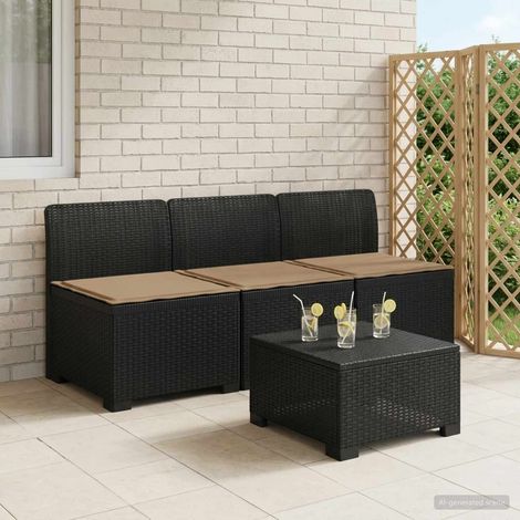 Canapé de Jardin 3 Places Aspect Rotin PP Modulaire avec Coussins Anthracite et Taupe - PANGIVO (1/5)