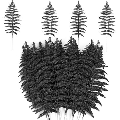 16 Pièces Fausses Feuilles de Fougère de Noël, Feuilles Artificielles à Paillettes Noir, Fausses Branches de Plantes pour Guirlande Arbre de Noël Table Fêtes de Mariage Maison Jardin Décoration (1/5)