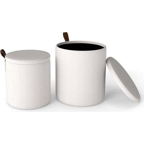 Lot de 2 poufs ronds beiges en velours côtelé avec rangement, couvercles amovibles et assises rembourrées pour salon chambre (1/5)