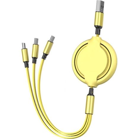 Câble téléreport Ligne de données d'extension multifonctionnelle portable Ligne de charge rapide pour téléphone trois-en-un en silicone liquide - jaune