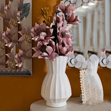 Vase Darehamo, Finition Cannelée, Diamètre 16 cm, Blanc (1/5)