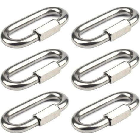 6 Pieces M8 Screw Carabiner Quick Link 304 Stainless Steel Locking Carabiner with Screw Cap Connecting Ring for Connecting Ropes Chains Rigging (1/5)