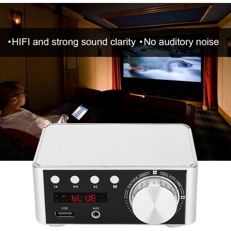 Amplificateur Audio Numérique HiFi Bluetooth 5.0 Lecteur Carte SD 2x50W Stéréo Module Ampli Argent (1/5)