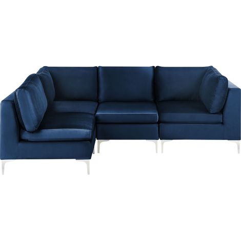 Modular Corner Sofa 4 Seater EVJA Velvet Navy Blue Right Hand (1/5)