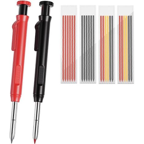 Ensemble de crayons de charpentier mécaniques avec taille-crayon et 26 recharges pour la construction, mine solide à trou profond (1/5)