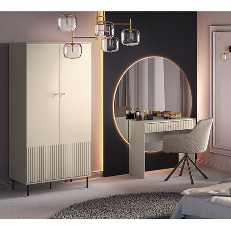 Kleiderschrank und Schminktisch in Beige matt SALOU-131 modern 2-teilig mit Rillenoptik (1/5)