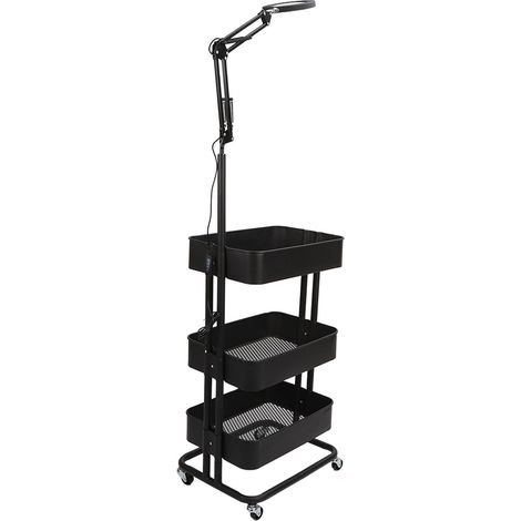 Chariot de Coiffure Roulant 3 Niveaux, Support de Salon avec Éclairage LED, Étagère Mobile Gain de Place pour Salon de Beauté, Table Roulante Professionnelle (1/5)
