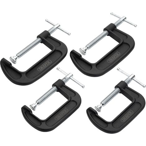 Heavy Duty Draper G-Clamp Set – 4-Piece Heavy-Duty G-Clip Clamp Kit for Woodworking and Metalworking