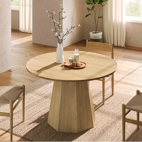 Tavolo rotondo da pranzo in MDF colore rovere Ø120 cm per 4-6 persone (1/5)