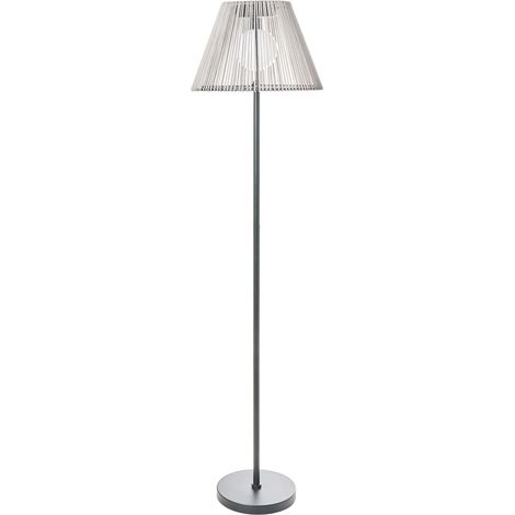 Lampada da terra solare LED a basso consumo energetico con base in ferro e paralume sintetico grigio Luete
