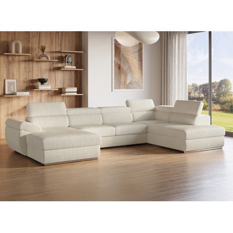 Deco In Paris – Canapé d’angle convertible 5 places avec coffre en velours côtelé épais – Design contemporain – Couchage confortable pour 2 personnes (1/5)