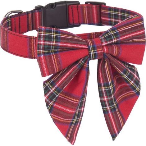 Collar navideño para perros con pajarita, collar ajustable de algodón a cuadros rojos para perros grandes y mascotas. (1/5)