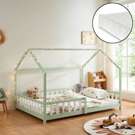 Hausbett Hesel mit Matratze und Rausfallschutz 120x200cm Mintgrün [en.casa]