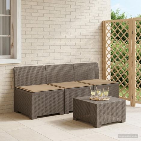 Canapé de Jardin 3 Places Aspect Rotin en PP Gris Clair avec Coussins Taupe - PANGIVO (1/5)