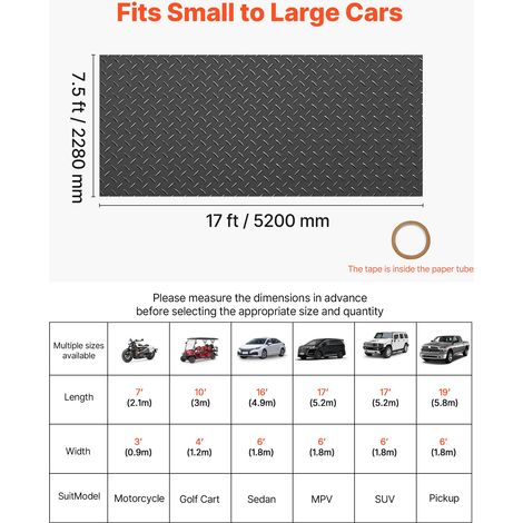 Tapis Sol Garage 2,28 x 5,2 m Rouleau Revêtement Sol Garage en PVC Antidérapant Épaisseur à Motif 2,2 mm avec Ruban Adhésif Double Face pour Garages Ateliers Entrepôts Salles de Sport, Noir (1/5)