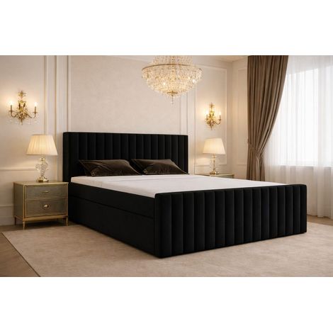 Lit Boxspring Benito I - Noir - 180x200 Cm - Lit Avec Rangement - Matelas À Ressorts - Matelas À Ressorts Bonnell (1/4)
