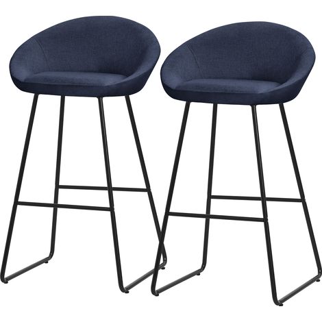 ML-Design Barhocker 2er Set Dunkelblau 75 cm hoch mit Stoffbezug, Gepolsterte Barstühle mit Stahlgestell, Küchenstühle mit Rückenlehne & Fußstütze, Tresenhocker Küchenhocker Bistrohocker Thekenhocker