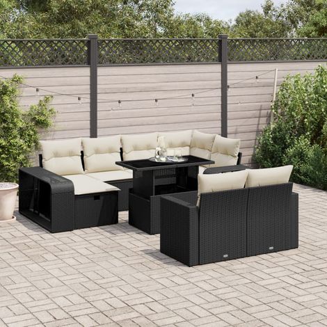 Salon de jardin 11 pcs avec coussins noir résine tressée vidaXL (1/5)