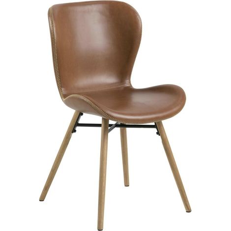 Lot de 2 chaises 47x53x82,5 cm en PU marron et pieds chêne - NANTIS (1/5)