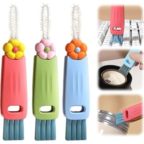 Sollbry Brosse de nettoyage 3 en 1 pour couvercle de tasse, brosse de nettoyage multifonction 3 en 1, brosse de nettoyage pour bouteille d'eau, nouvelle brosse de nettoyage pour fentes de bouteille, e (1/5)