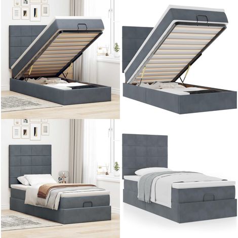 vidaXL Ottoman-Bett mit Matratzen Dunkelgrau 90x200 cm Samt (1/5)