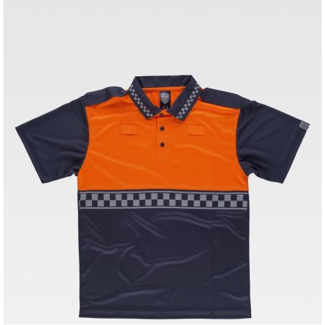 Polo de Alta Visibilidad con reflectante damero C3855 WORKTEAM XS Marino+Naranja A.V.