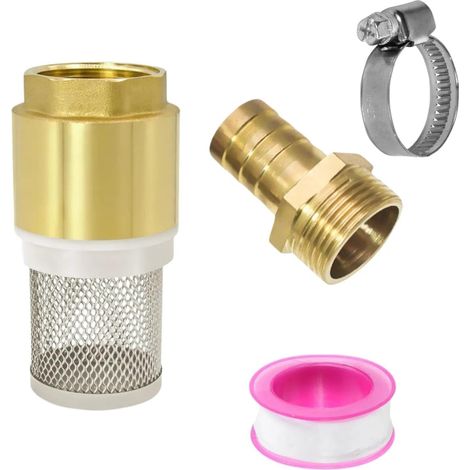 Vanne de pied 3/4" 0,6" avec panier d'aspiration en laiton, clapet anti-retour pour eau – Kit de filtre d'aspiration avec filetage extérieur, douille, collier de serrage + bande de matière (1/5)