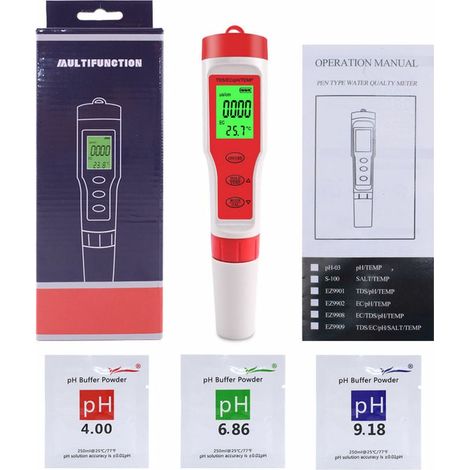 Testeur 4-en-1 pH TDS EC Temp - Sonde à Compensation Automatique de Température ATC - Pour Eau Potable Aquarium Hydroponie Brassage - 1 Pièce