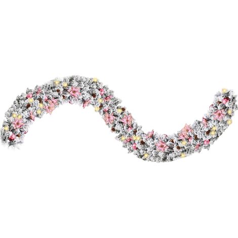 Beleuchtete Weihnachtsgirlande mit Lichterkette, 2,7 m lang, batteriebetrieben, künstliche Schneeflocken-Girlande mit Tannenzapfen, für Kamin und Treppenhaus, rosa (1/2)
