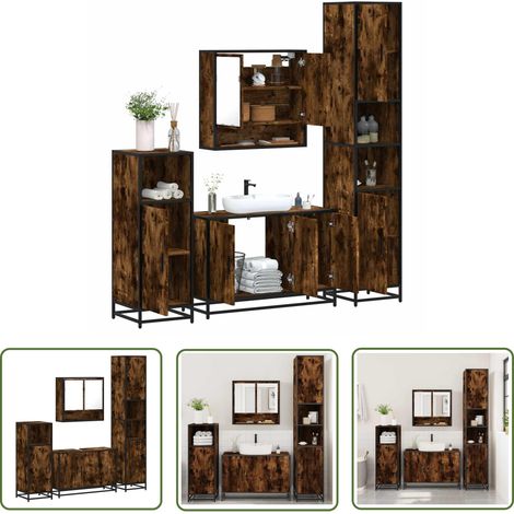 vidaXL Ensemble meubles salle de bain 4 pcs chêne fumé bois ingénierie (1/5)