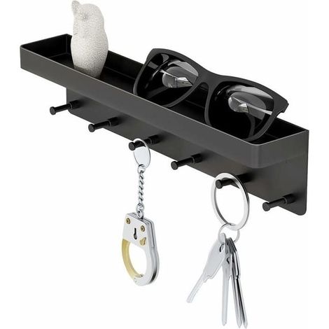 Porte-clés mural métallique noir, crochet patère adhésif sans perçage, support vêtements muraux, fixation murale pour salle de bain, cuisine, entrée (1/4)