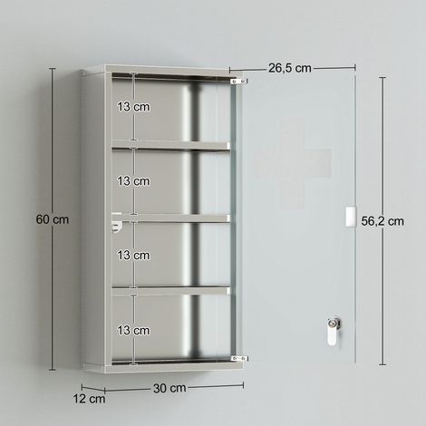 Armoire à pharmacie à quatre niveaux en acier inoxydable, 30 x 12 x 60 cm (1/5)