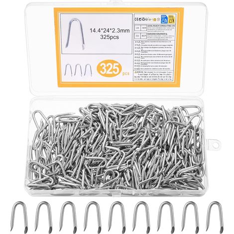 325 Pcs Galvanized U-Nails for Fence Galvanized wire mesh staples, garden fence, chicken wire mesh fasteners. (1/5)