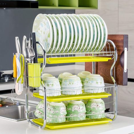 Three-layer stainless steel dish drainer, dish rack, dish drainer, greenHigh quality, the ideal choice for families. (1/4)