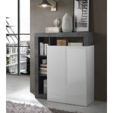 Buffet haut moderne laqué blanc et gris anthracite GAMA (1/5)